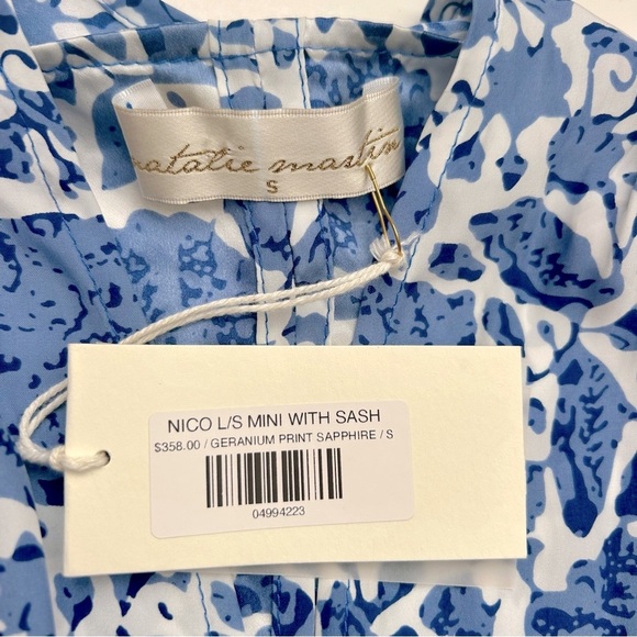 Natalie Martin Nico Long Sleeve Silk Mini Dress Wrap Blue White Floral Sz S NWT - Picture 14 of 16